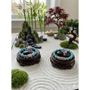 NEWTurquoise Howlite Buddha Beaded Bracelet Set Silver Tone Spiritual Boho Stack